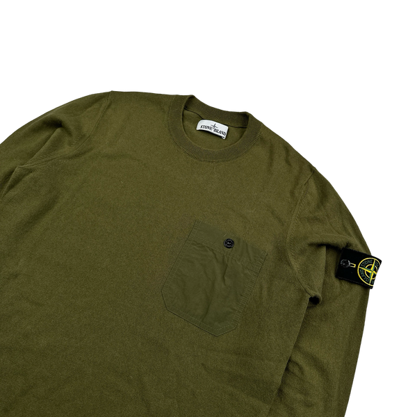 Stone Island 2021 Khaki Knit Crewneck Sweatshirt - Small