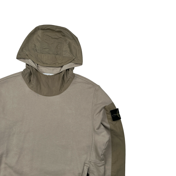 Stone Island 2023 Beige Cotton Nylon Panel Hood Jumper - Small