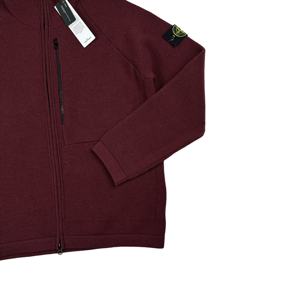 Stone Island 2025 Burgundy Stretch RWS Wool Knit Zipped Jumper - Large