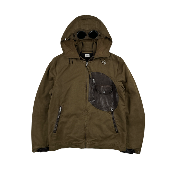 CP Company 2005 Brown Leather Detailed Goggle Jacket - Medium