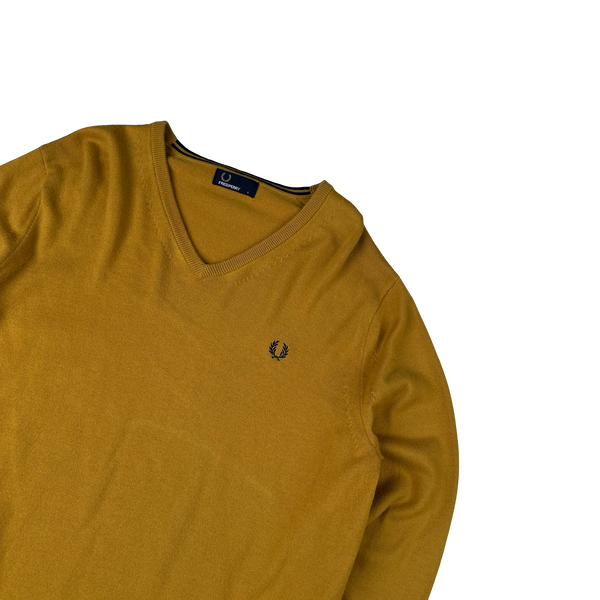 Fred Perry Mustard V Neck Knit - Large
