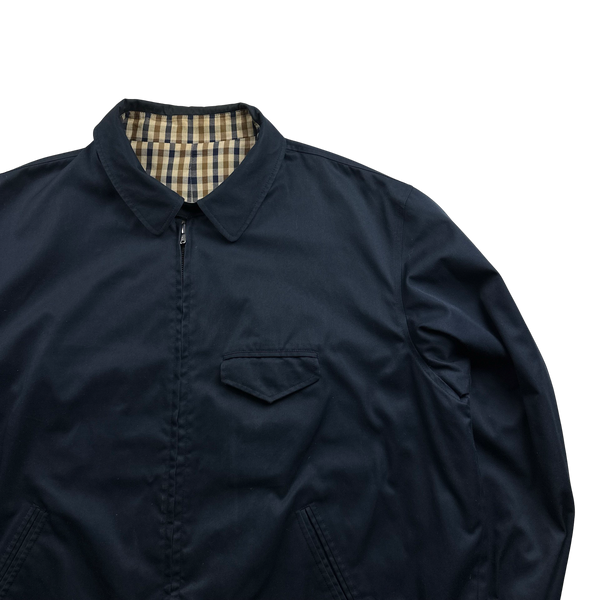 Aquascutum Checked Cotton Reversible Navy Harrington Jacket- XXL