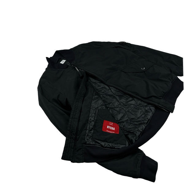 CP Company Black Nycra Quilted Lined Bomber Jacket - Large
