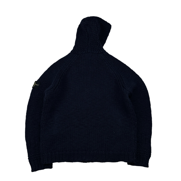 Stone Island 2022 Navy 100% Wool Knitted Zipped Hoodie - XL
