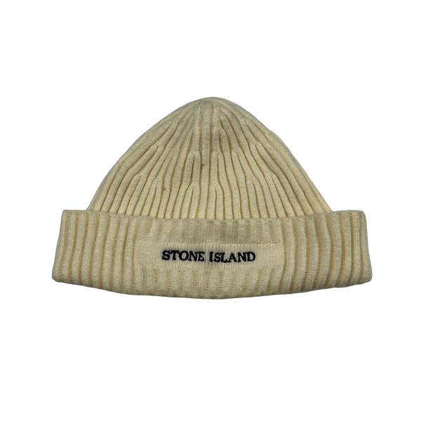 Stone Island 2005 Cream Wool Spellout Beanie
