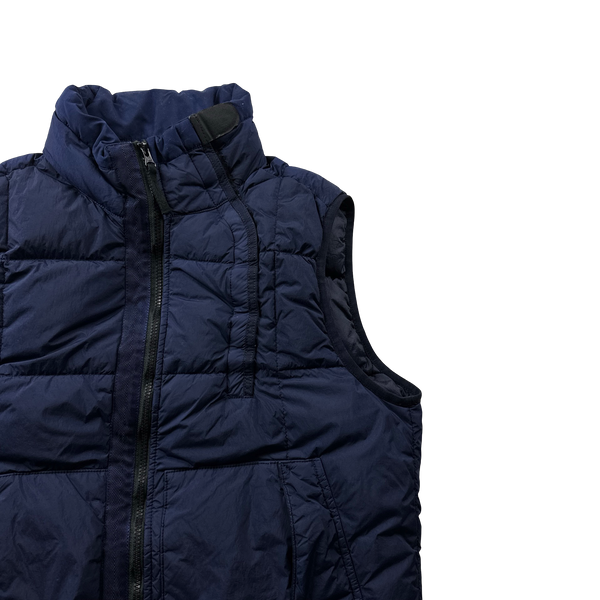 Stone Island 2018 Navy Garment Dyed Crinkle Reps Down Filled Gilet Jacket - Large