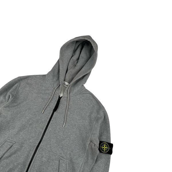 Stone Island Grey Cotton Zipped Hoodie - Medium