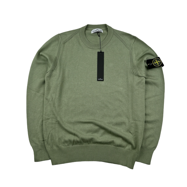 Stone Island 2019 Green Fine Knit Cotton Crewneck Jumper - Small