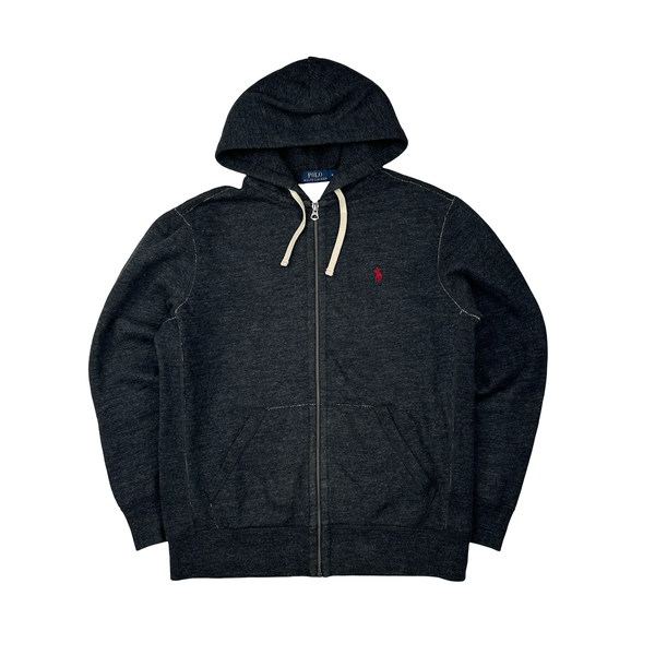 Ralph Lauren Charcoal Thick Cotton Zipped Hoodie - Medium
