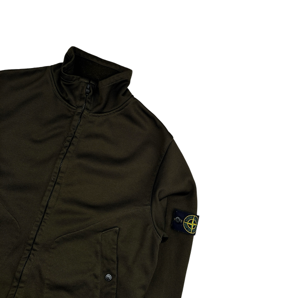Stone Island Vintage 2004 Khaki Poly Ribbed Zipped Track Top - Large