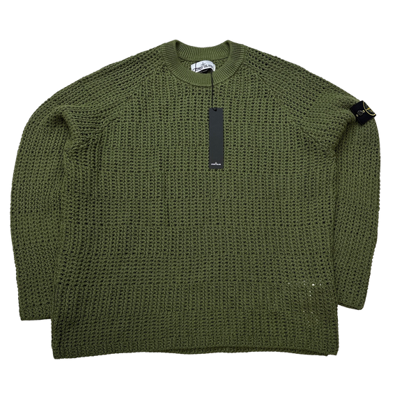 Stone Island 2022 Green Thick Knit Crewneck Jumper - XXL