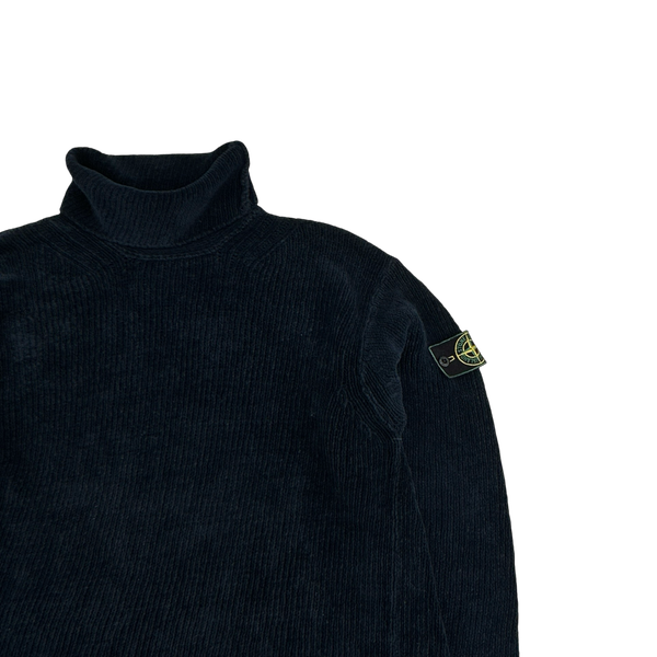 Stone Island Vintage 1995 Navy Chenille Knit Vintage Roll Neck - Medium