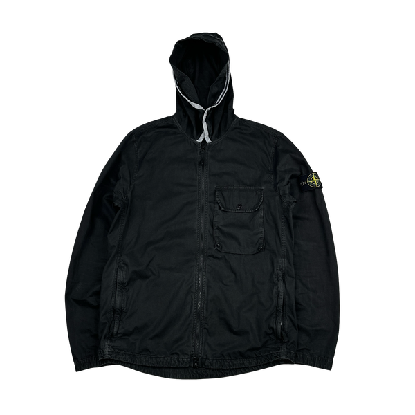 Stone Island 2021 Black Brushed Cotton Hooded Jacket - Medium