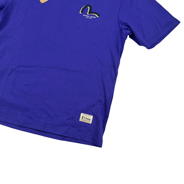 Evisu Graphic Blue Spellout T Shirt - Large