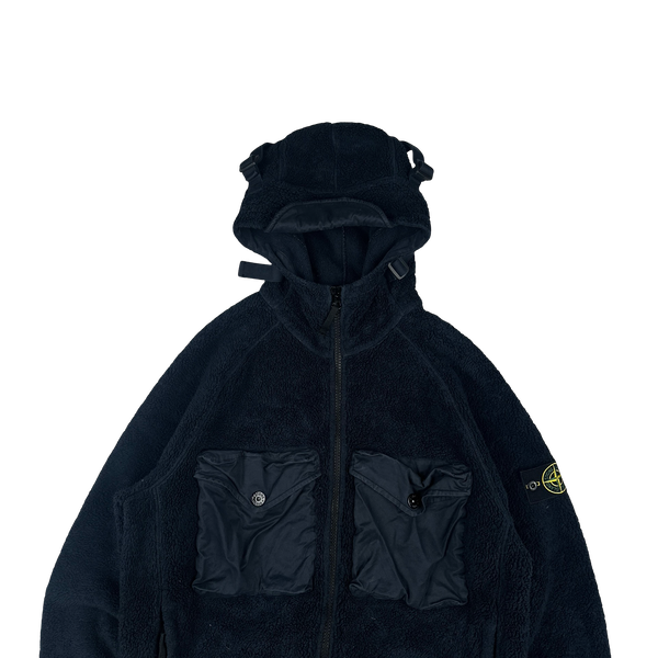 Stone Island 2021 Navy Teddy Fleece Zipped Jacket - Large