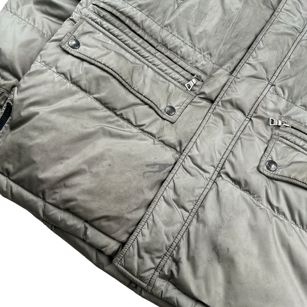 Prada Silver Coyote Fur Hood Black Tab Parka Jacket - Small