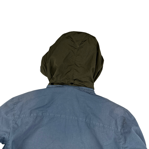 CP Company Blue Brown Pocket Cotton 50 Fili Goggle Overshirt - Small