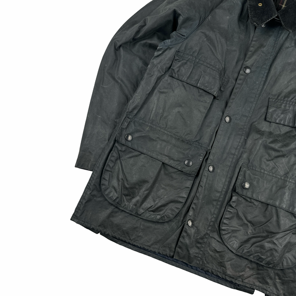 Barbour Bedale Dark Grey Cotton Flannel Lined Wax Field Jacket - Medium