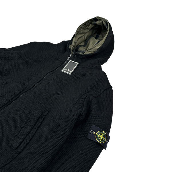 Stone Island 2008 Black Thick Wool Knit Nylon Liner 3 in 1 Jacket - 3XL