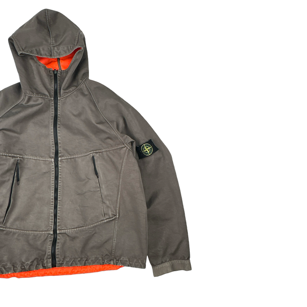 Stone Island 2006 Neon Orange Reversible Khaki Spellout Jacket - XL
