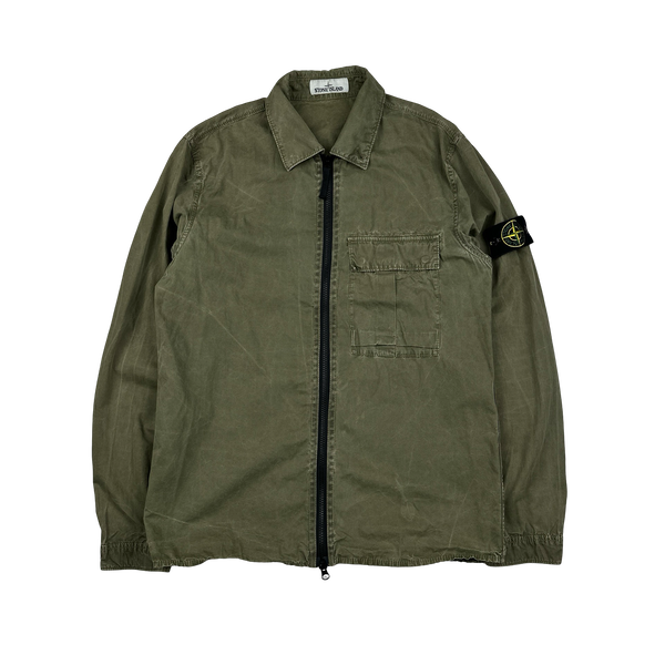 Stone Island 2019 Green Cotton Garment Dyed Overshirt - Medium