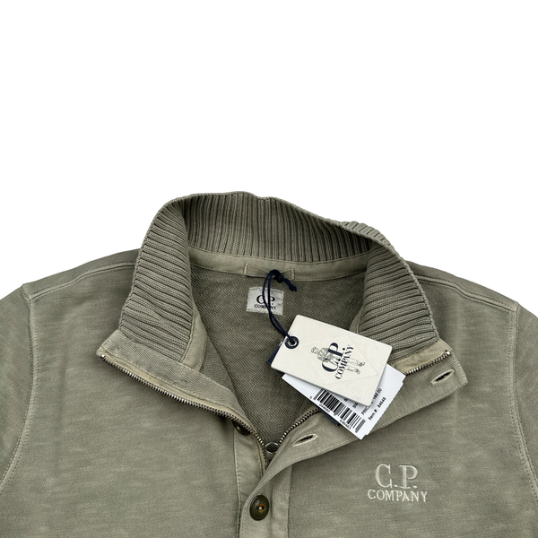 CP Company Pale Green Quarter Buttoned Jumper - Large