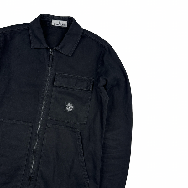 Stone Island 2025 Black Cotton Canvas Patch Overshirt - Large