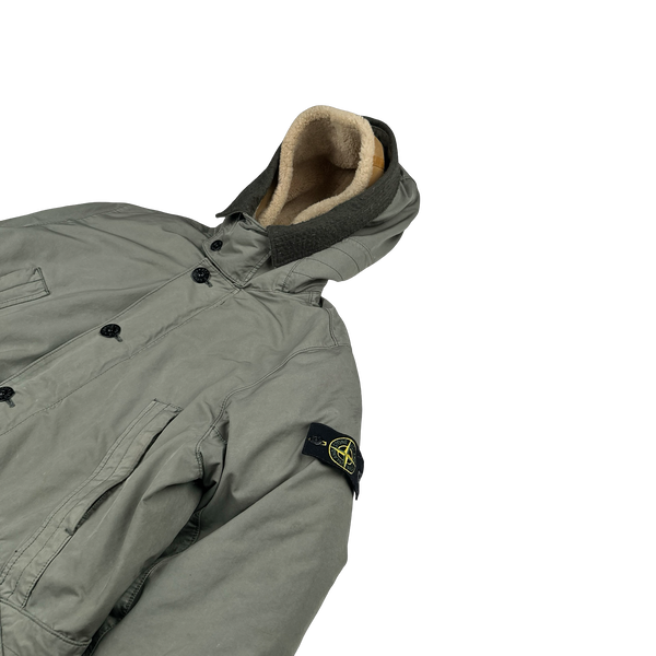 Stone Island 2015 Grey David TC Shearling Hood Down Lined Winter Jacket - XL