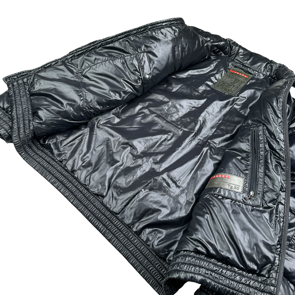 Prada Black Nylon Down Padded Bomber Jacket - Large