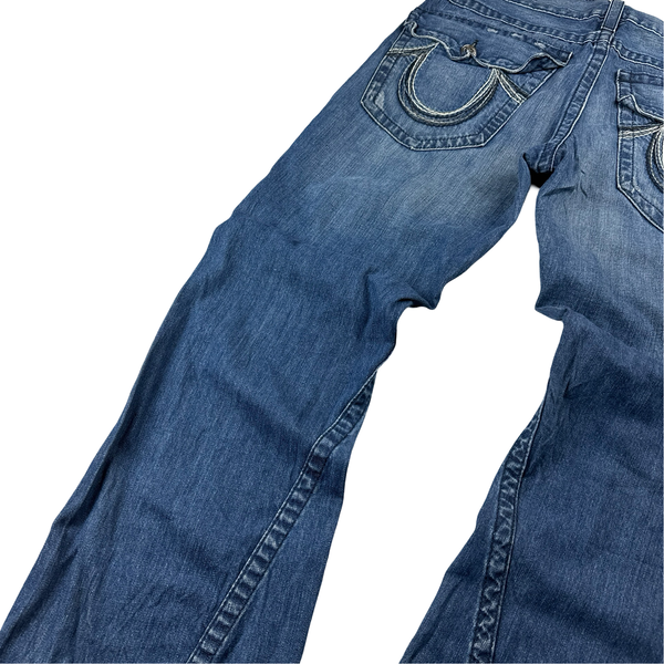 True Religion Blue Washed Flared Jeans - Large