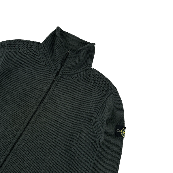 Stone Island 2000s Vintage Dark Green Thick Wool Zipped Jumper - Large