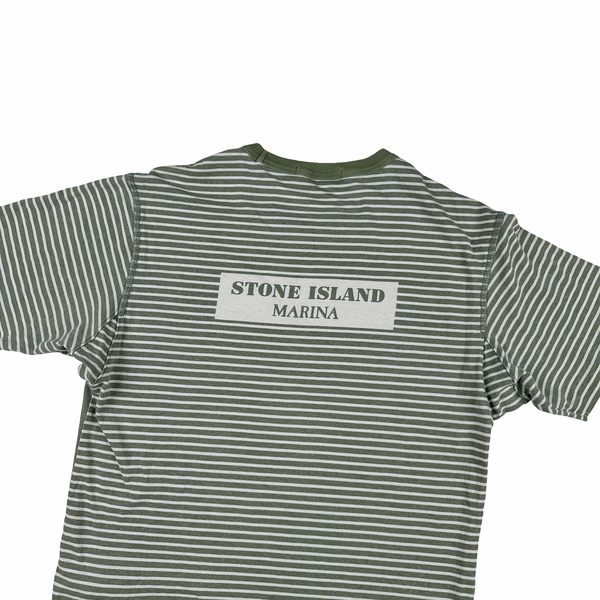 Stone Island 2019 Green Striped Marina Spellout T Shirt - Small