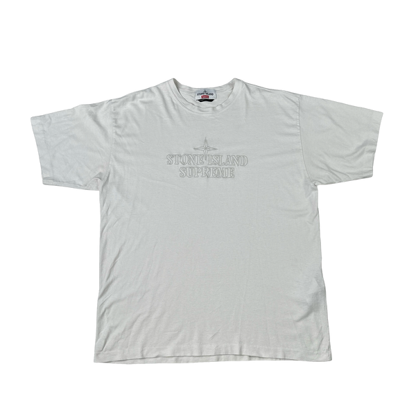 Stone Island x Supreme 2020 White Spellout T Shirt - Medium