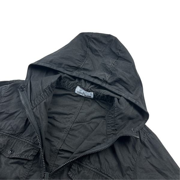 Stone Island Black Hooded Cotton Overshirt Jacket - Large