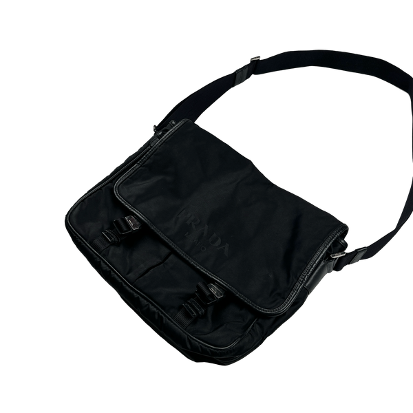 Prada Black Nylon Emblem Spellout Satchel Bag - XL