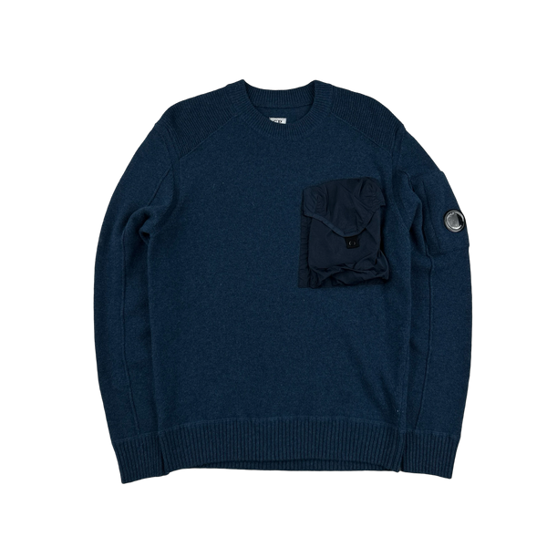 CP Company Navy Wool Chest Pocket Knit - Large