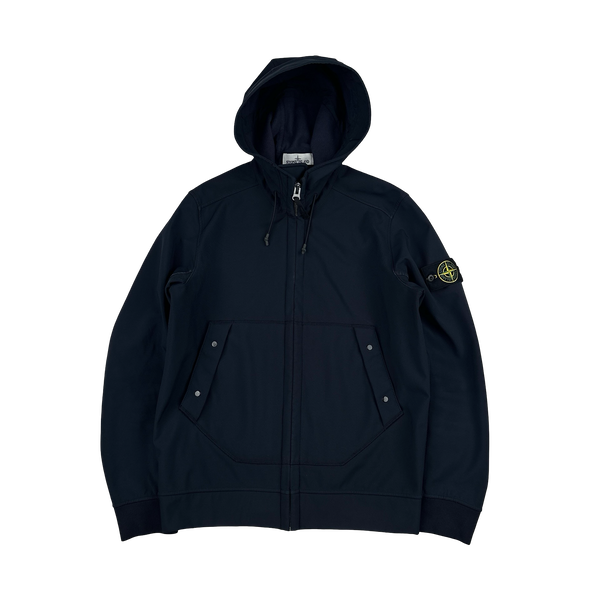 Stone Island 2020 Navy Soft Shell Hooded Jacket - Medium