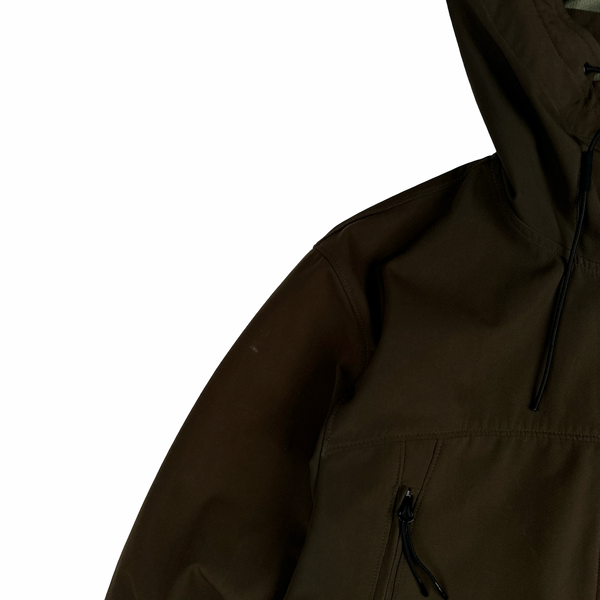 CP Company Brown Soft Shell Goggle Hooded Zipped Jacket - XL