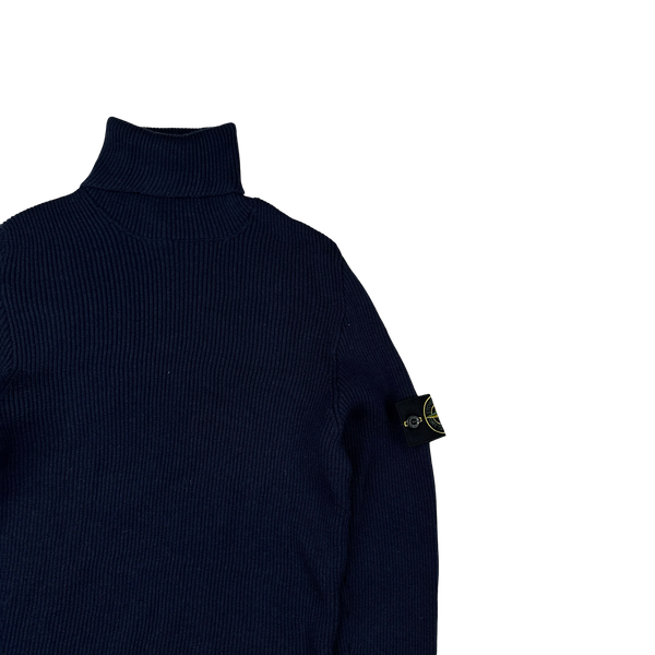 Stone Island 2020 Navy Ribbed Wool Roll Neck - Large