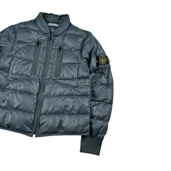 Stone Island 2008 Mesh Badge Blue Down Filled Spellout Jacket - Medium
