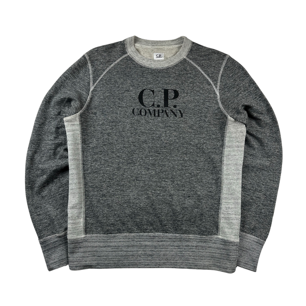 CP Company Grey Marl Pullover Spellout Crewneck - Large