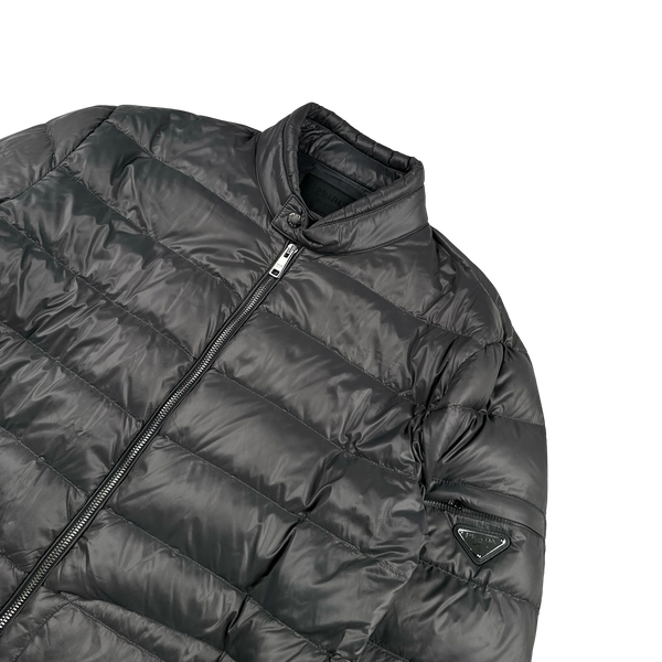 Prada Grey Triangle Logo Plaque Zipped Puffer Jacket - XXL