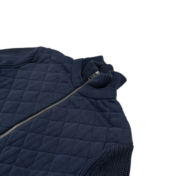 Burberry Navy Quilted Cotton Thick Padded Zipped Jumper - XL