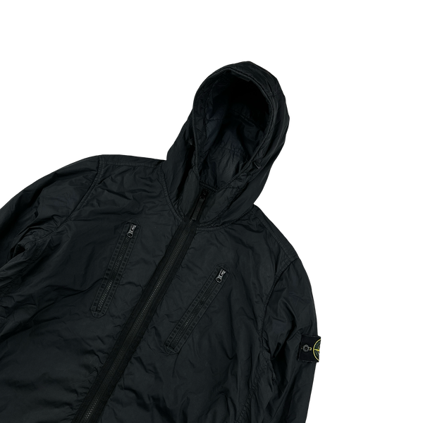 Stone Island 2022 Black Crinkle R-NY Garment Dyed Jacket - Medium