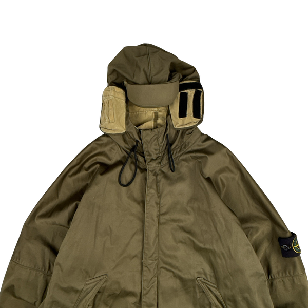 Stone Island 2005 Khaki Green Raso Floccato Riot Mask Sniper Jacket - XL