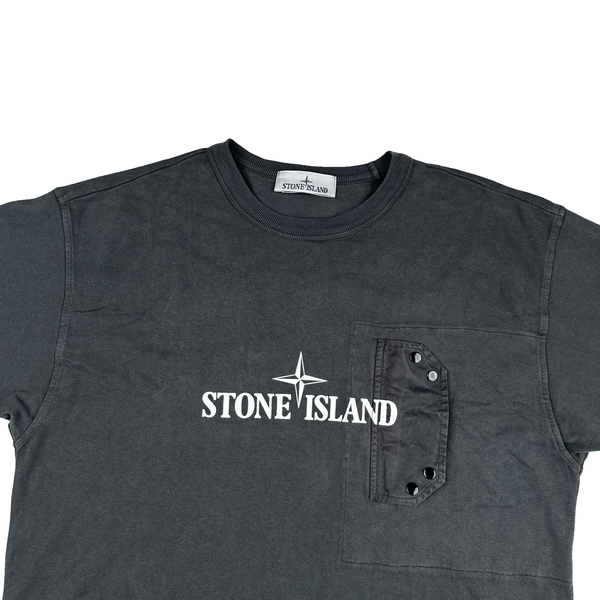 Stone Island 2024 Black Spellout Chest Pocket T Shirt - Small