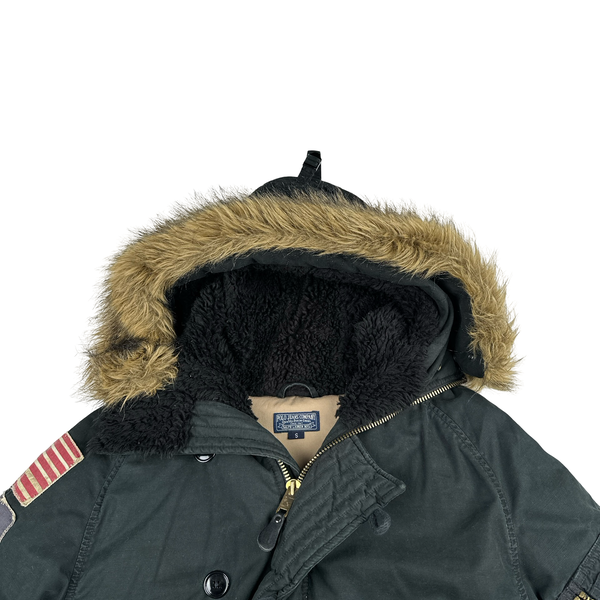 Ralph Lauren Black Fur Hooded Parka Jacket - Small
