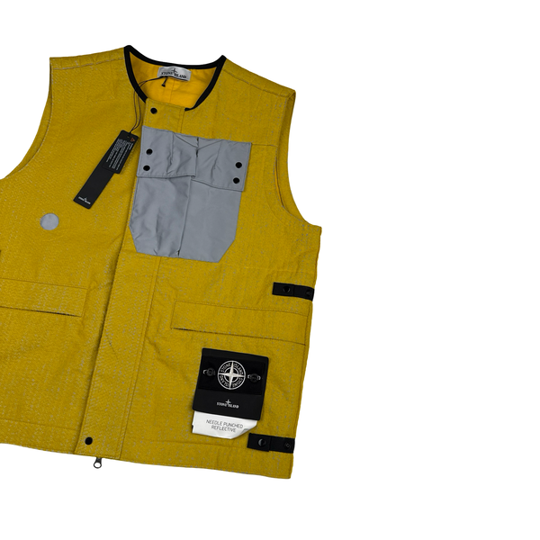 Stone Island 2022 Yellow Needle Punched Reflective Gilet - Large