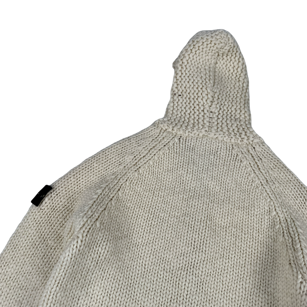 Stone Island 2022 Cream Heavyweight Lana Wool Knitted Zipped Hoodie - Large