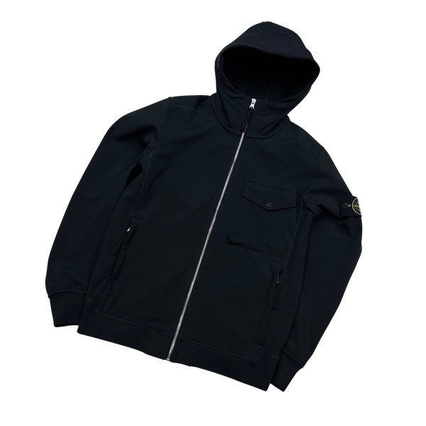 Stone Island Black Hooded Soft Shell Jacket - Small